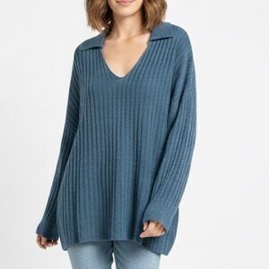DAVI & DANI Teal V-Neck Sweater